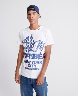 Superdry NY Tribe Férfi Pólók Fehér/Kék | DGQBN6109